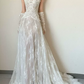 Ornate Strapless White Wedding Dresses With Scarf Lace A-Line Bridal Dress C8830