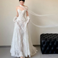Ornate Strapless White Wedding Dresses With Scarf Lace A-Line Bridal Dress C8830