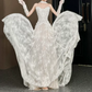 Ornate Strapless White Wedding Dresses With Scarf Lace A-Line Bridal Dress C8830