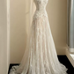 Ornate Strapless White Wedding Dresses With Scarf Lace A-Line Bridal Dress C8830