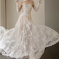Ornate Strapless White Wedding Dresses With Scarf Lace A-Line Bridal Dress C8830