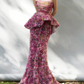 Robe de bal de princesse bustier à volants en satin long, robe de soirée C8117