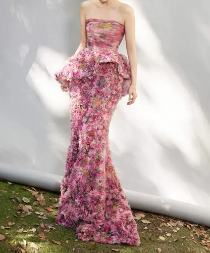 Robe de bal de princesse bustier à volants en satin long, robe de soirée C8117