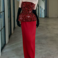 Classical Strapless Red Prom Dress Sequins Pleated Sheath Evening Dress C8833