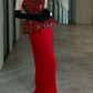 Classical Strapless Red Prom Dress Sequins Pleated Sheath Evening Dress C8833