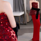 Classical Strapless Red Prom Dress Sequins Pleated Sheath Evening Dress C8833