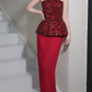 Classical Strapless Red Prom Dress Sequins Pleated Sheath Evening Dress C8833