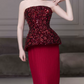 Classical Strapless Red Prom Dress Sequins Pleated Sheath Evening Dress C8833