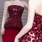 Classical Strapless Red Prom Dress Sequins Pleated Sheath Evening Dress C8833