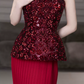 Classical Strapless Red Prom Dress Sequins Pleated Sheath Evening Dress C8833