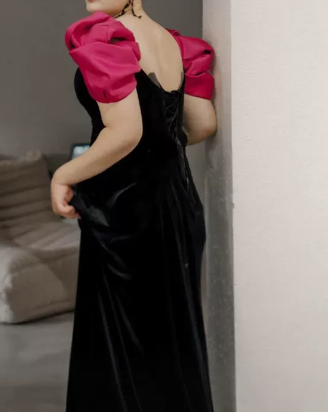 Robe de bal de princesse bustier à volants en satin long, robe de soirée C8117