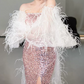 Luxurious Long Sleeve Beaded Pink Prom Dress Sequins High Slit Mermaid Evening Dress C8835