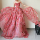 Playful Strapless Pink Prom Dress Applique Ruffled A-Line Evening Dress C8836