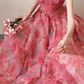 Playful Strapless Pink Prom Dress Applique Ruffled A-Line Evening Dress C8836