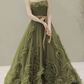 Dreamy Strapless Green Prom Dress Ruffled Tulle A-Line Evening Dress C8838
