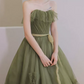 Dreamy Strapless Green Prom Dress Ruffled Tulle A-Line Evening Dress C8838