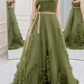 Dreamy Strapless Green Prom Dress Ruffled Tulle A-Line Evening Dress C8838