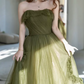 Dreamy Strapless Green Prom Dress Ruffled Tulle A-Line Evening Dress C8838