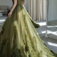 Dreamy Strapless Green Prom Dress Ruffled Tulle A-Line Evening Dress C8838