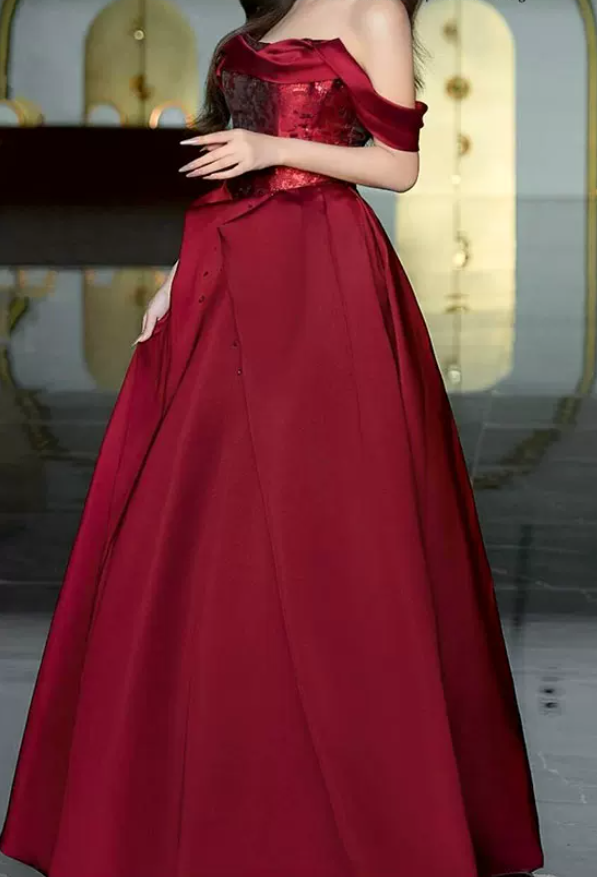 Robe de bal de princesse bustier à volants en satin long, robe de soirée C8117