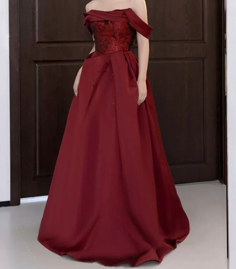 Robe de bal de princesse bustier à volants en satin long, robe de soirée C8117