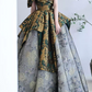 Vintage Off-Shoulder Floral Prom Dress Jacquard A-Line Evening Dress C8840