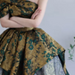 Vintage Off-Shoulder Floral Prom Dress Jacquard A-Line Evening Dress C8840