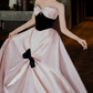 Sweet Strapless Beading Pink Prom Dress Bow Satin A-Line Evening Dress C8842
