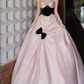 Sweet Strapless Beading Pink Prom Dress Bow Satin A-Line Evening Dress C8842