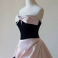 Sweet Strapless Beading Pink Prom Dress Bow Satin A-Line Evening Dress C8842