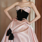 Sweet Strapless Beading Pink Prom Dress Bow Satin A-Line Evening Dress C8842