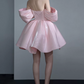 Chic Off-Shoulder Pink Homecoming Dress Satin A-Line Birthday Dress C8843