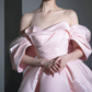 Chic Off-Shoulder Pink Homecoming Dress Satin A-Line Birthday Dress C8843