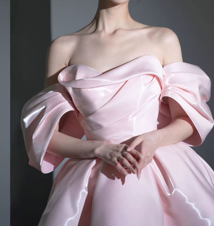 Chic Off-Shoulder Pink Homecoming Dress Satin A-Line Birthday Dress C8843