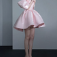 Chic Off-Shoulder Pink Homecoming Dress Satin A-Line Birthday Dress C8843