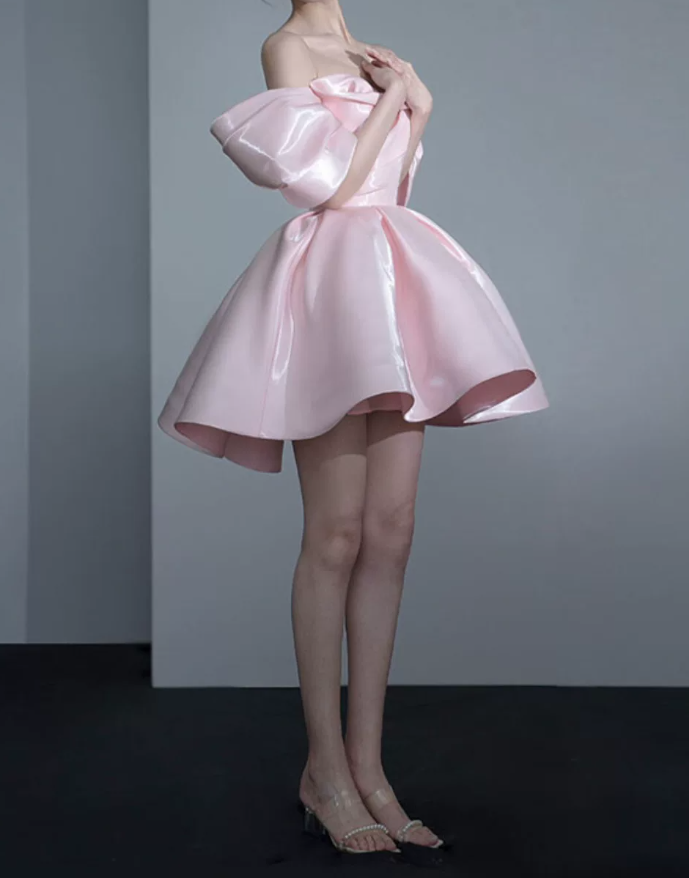 Chic Off-Shoulder Pink Homecoming Dress Satin A-Line Birthday Dress C8843