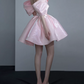 Chic Off-Shoulder Pink Homecoming Dress Satin A-Line Birthday Dress C8843