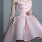 Chic Off-Shoulder Pink Homecoming Dress Satin A-Line Birthday Dress C8843
