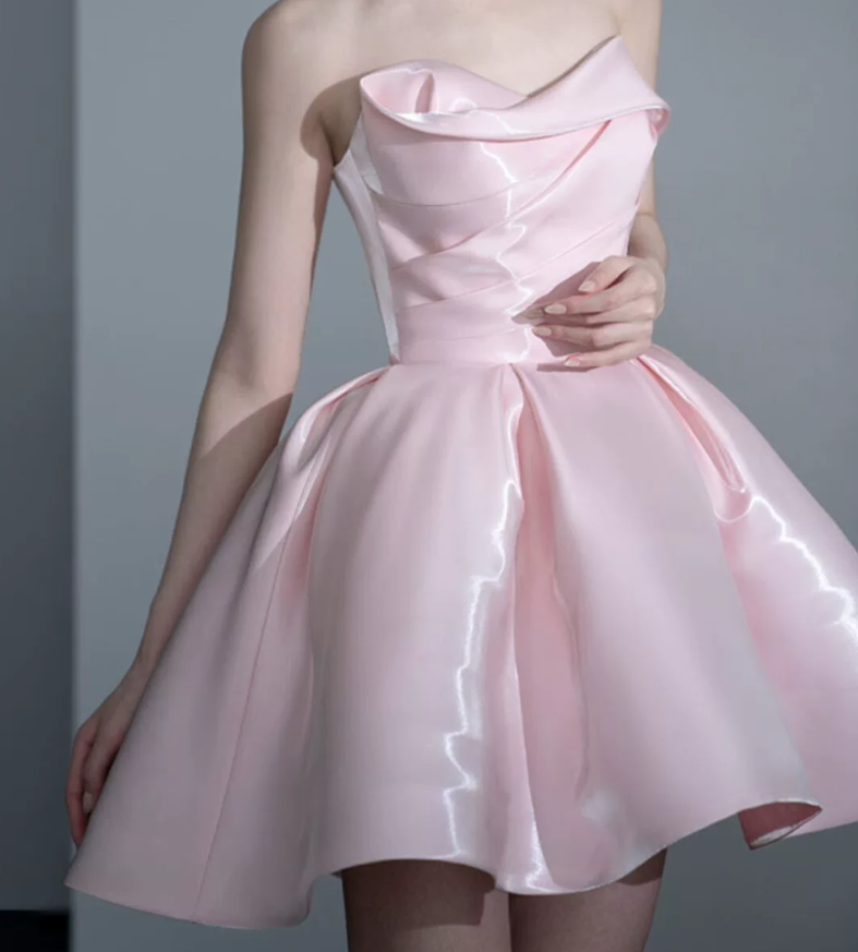 Chic Off-Shoulder Pink Homecoming Dress Satin A-Line Birthday Dress C8843
