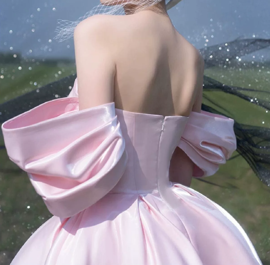 Chic Off-Shoulder Pink Homecoming Dress Satin A-Line Birthday Dress C8843