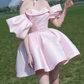 Chic Off-Shoulder Pink Homecoming Dress Satin A-Line Birthday Dress C8843