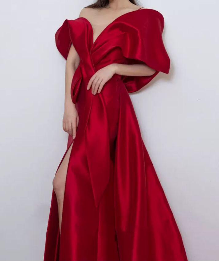 Robe de bal de princesse bustier à volants en satin long, robe de soirée C8117