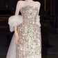 Robe de bal de princesse bustier à volants en satin long, robe de soirée C8117