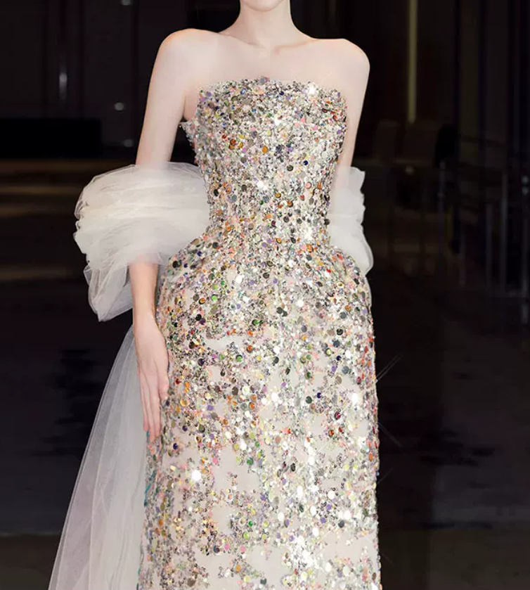 Robe de bal de princesse bustier à volants en satin long, robe de soirée C8117