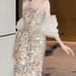 Robe de bal de princesse bustier à volants en satin long, robe de soirée C8117