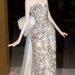 Robe de bal de princesse bustier à volants en satin long, robe de soirée C8117