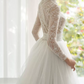 Romantic Beaded Lace Wedding Dresses Long Sleeve Tulle A-Line Bridal Dress C8848