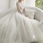 Romantic Beaded Lace Wedding Dresses Long Sleeve Tulle A-Line Bridal Dress C8848