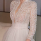Romantic Beaded Lace Wedding Dresses Long Sleeve Tulle A-Line Bridal Dress C8848