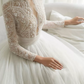 Romantic Beaded Lace Wedding Dresses Long Sleeve Tulle A-Line Bridal Dress C8848